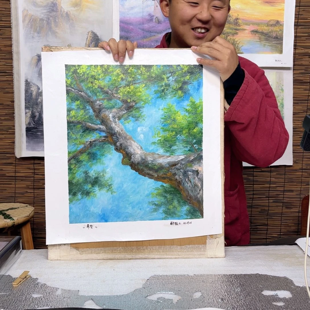 油画行路人小院绘画作品竞拍