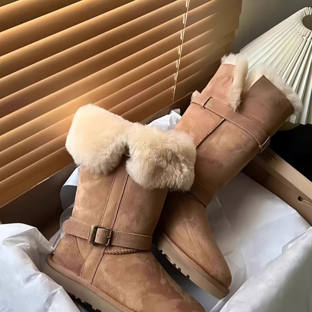 【骑士靴】桑坡羊皮毛一体高筒骑士雪地靴女冬季加绒防寒保暖长筒靴