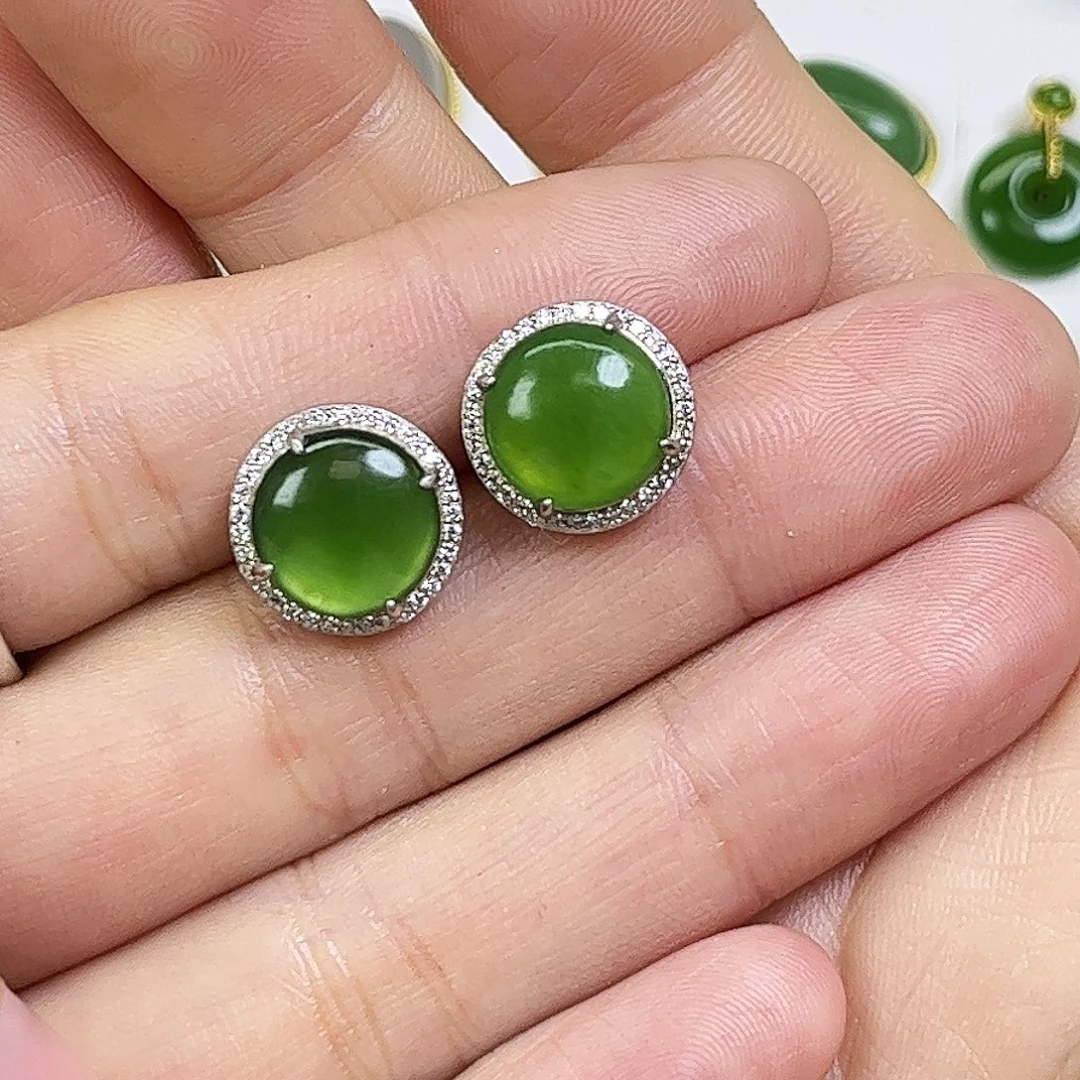 洁***和田玉银S925镶嵌耳饰