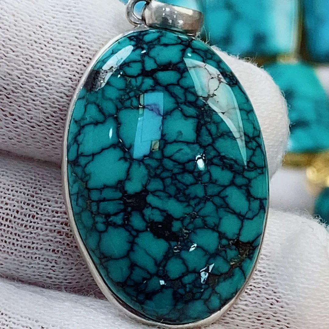 绿松石银S925镶嵌原矿无优化