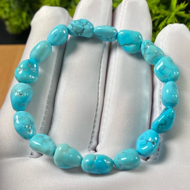 原矿绿松石玉化蓝随形手串 尺寸8mm左右，重14.1g，圈围15cm