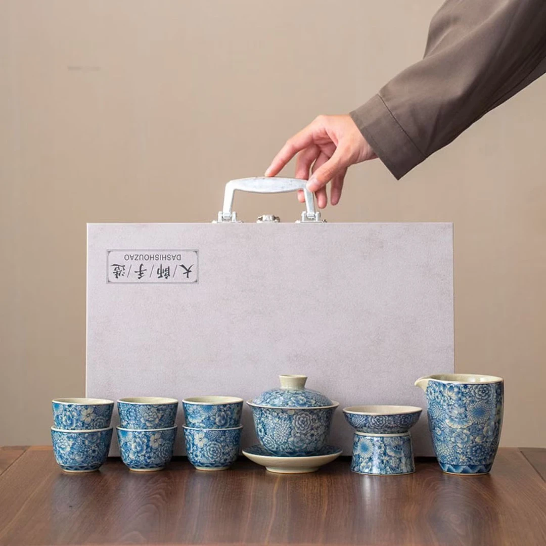 高端青花瓷茶具套装精美茶碗商务办公室雅致新选择