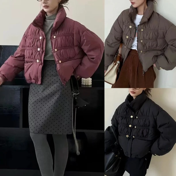 薇莎Y02【现货】盘扣立领鸭绒百搭保暖羽绒服外套