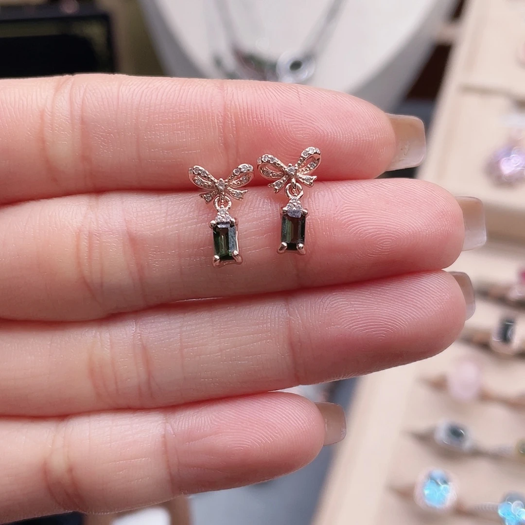 耳钉银S925镶嵌碧玺耳钉