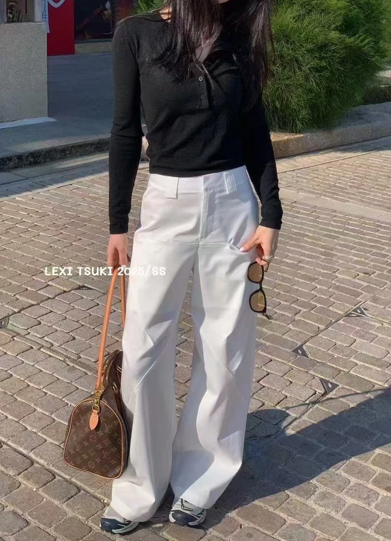 LEXI福秒（9LX7602#）随性利落  时髦压褶显瘦直筒休闲裤9-618