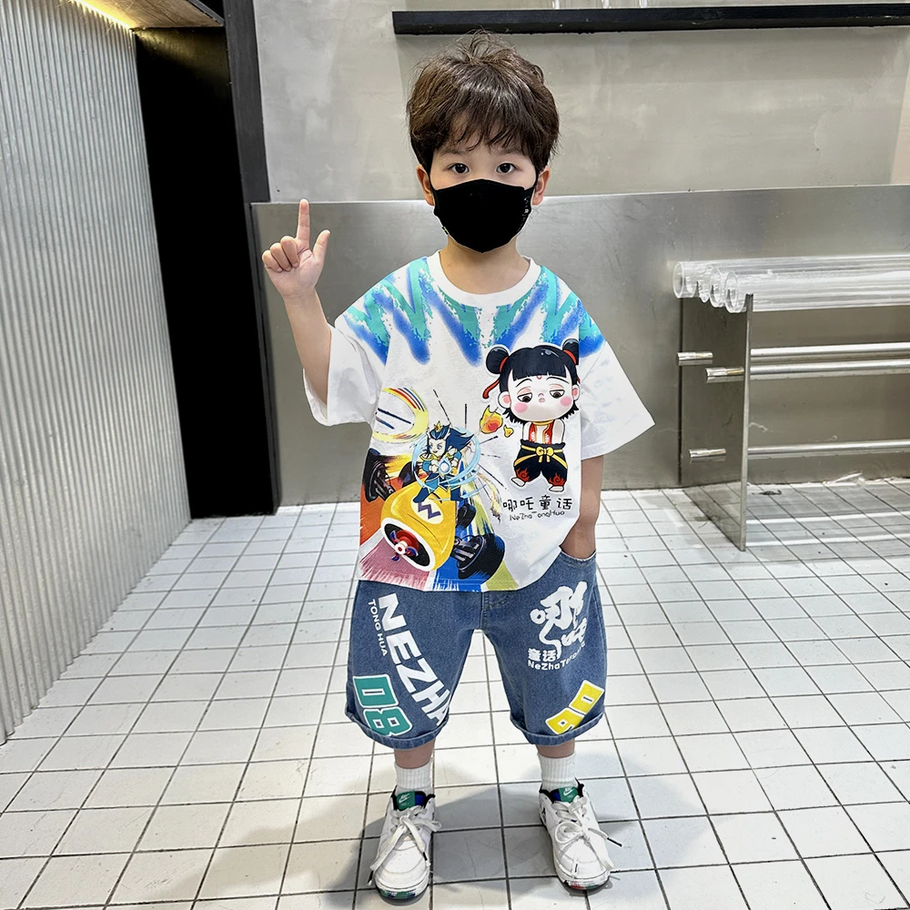 哪吒儿童服装男童夏套装2025新款夏季短袖痞帅潮酷男孩衣服两件套