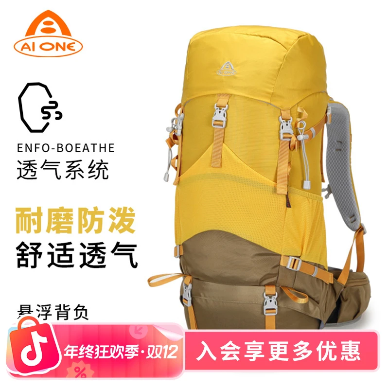 艾王户外登山背包55升多功能耐磨防泼旅游包大容量便捷旅行双肩包