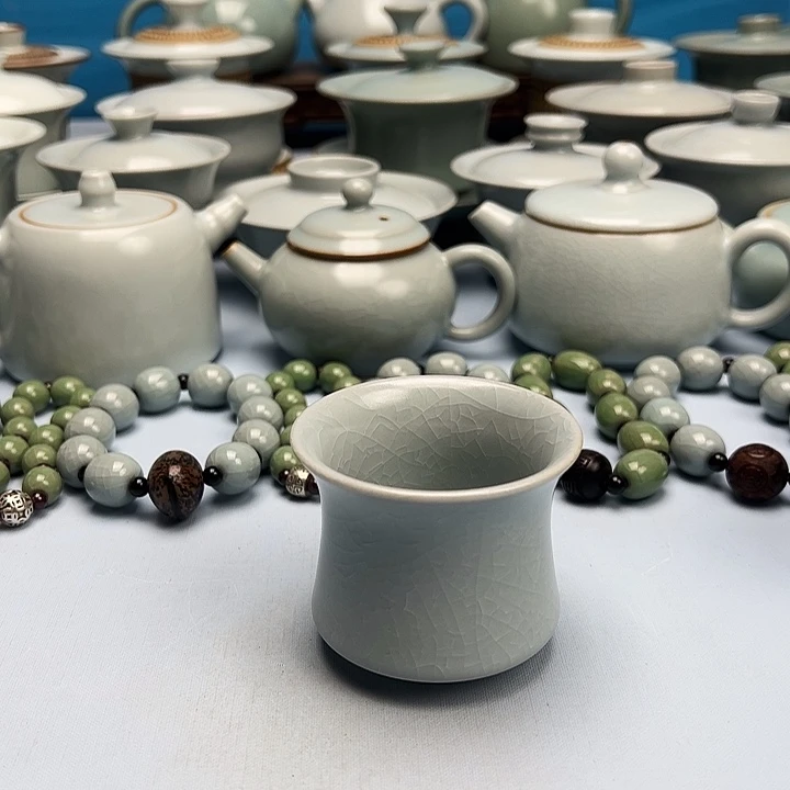 杯微微暇仿古月白釉马蹄杯原矿原釉原产地