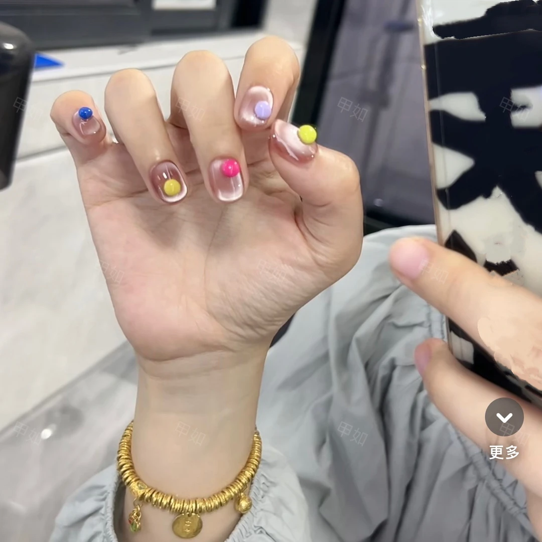 彩虹豆 显白猫眼春夏秋纯手工穿戴甲定制美甲贴片穿戴式可拆卸