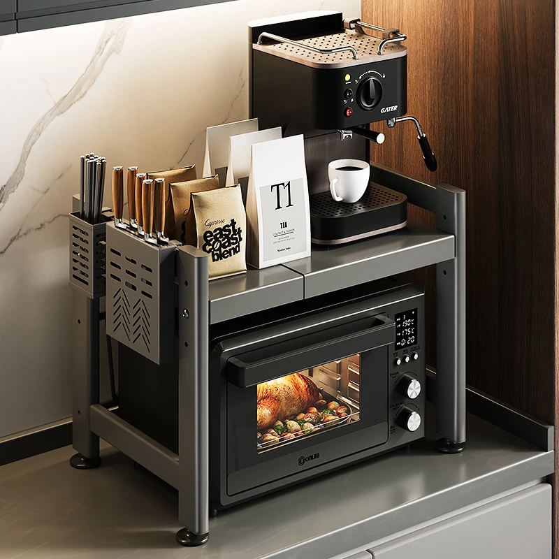 可伸缩微波炉置物架厨房多功能家用支架烤箱电饭锅台面双层收纳层