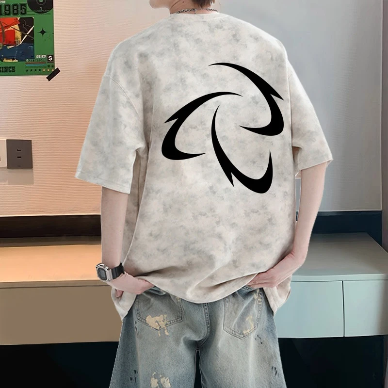 美式扎染纯棉短袖t恤男生夏季大码宽松韩版百搭痞帅休闲印花半袖