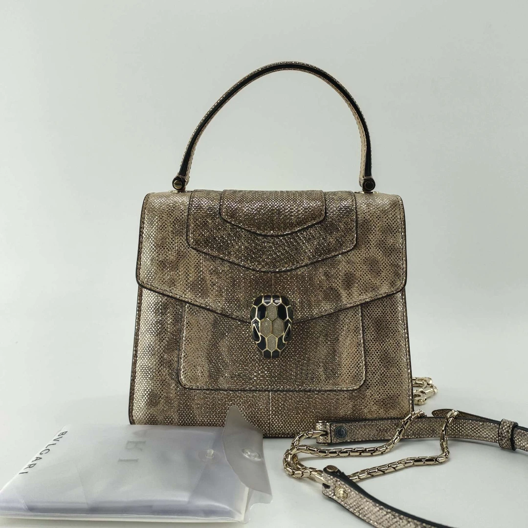 99新 BVLGARI/宝格丽  风琴包水蛇纹小号 单肩斜挎包时尚手提女士