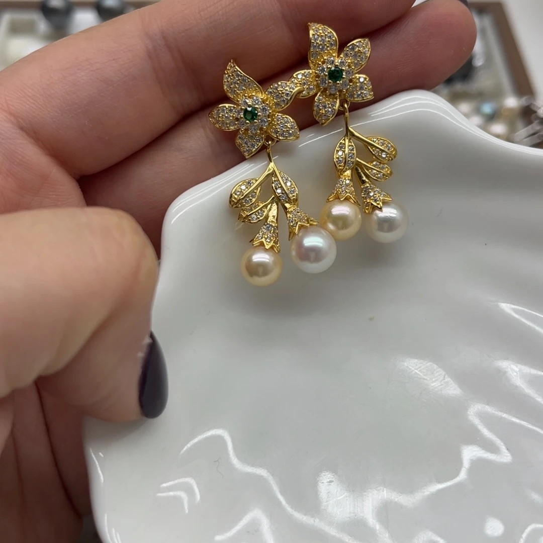 银S925镶嵌海水珍珠耳饰