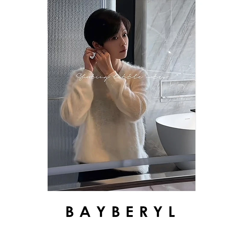 CC10-BAYBERYL老贝露莓紫*柔焦V领羊绒舒适气质秋针织衫ZZS5I1808