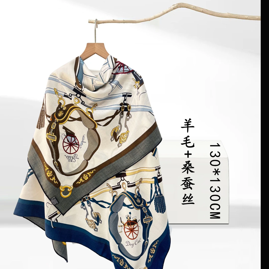 高档方巾【深林系列】羊毛+桑蚕丝双面裹边设计欧美