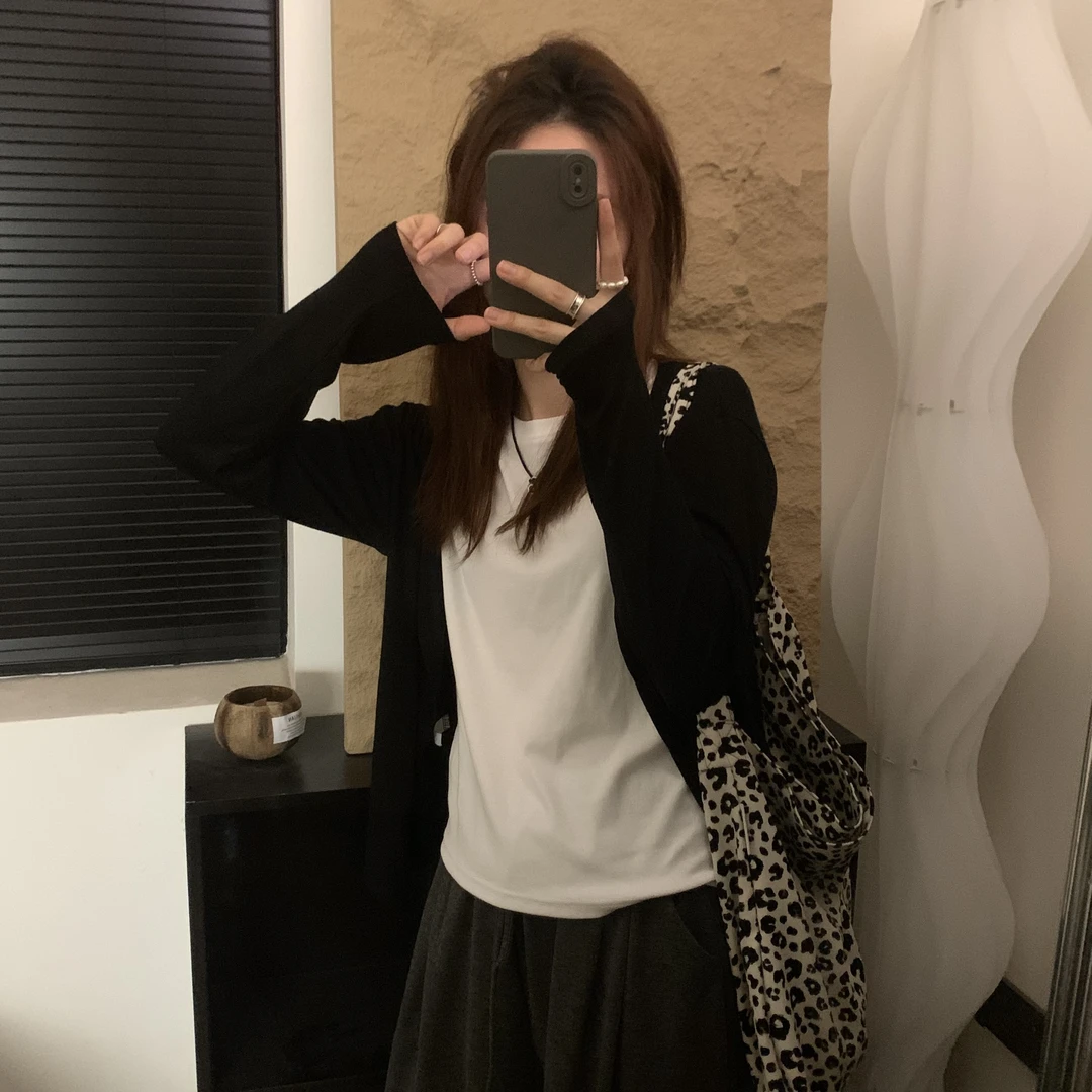 吴CC 早秋百搭显瘦韩版慵懒风长袖开衫薄款外套