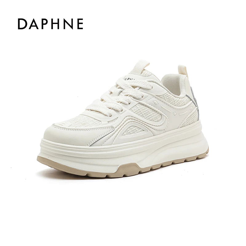 达芙妮厚底网面小白鞋女2025秋季新款百搭透气增高运动休闲板鞋 S