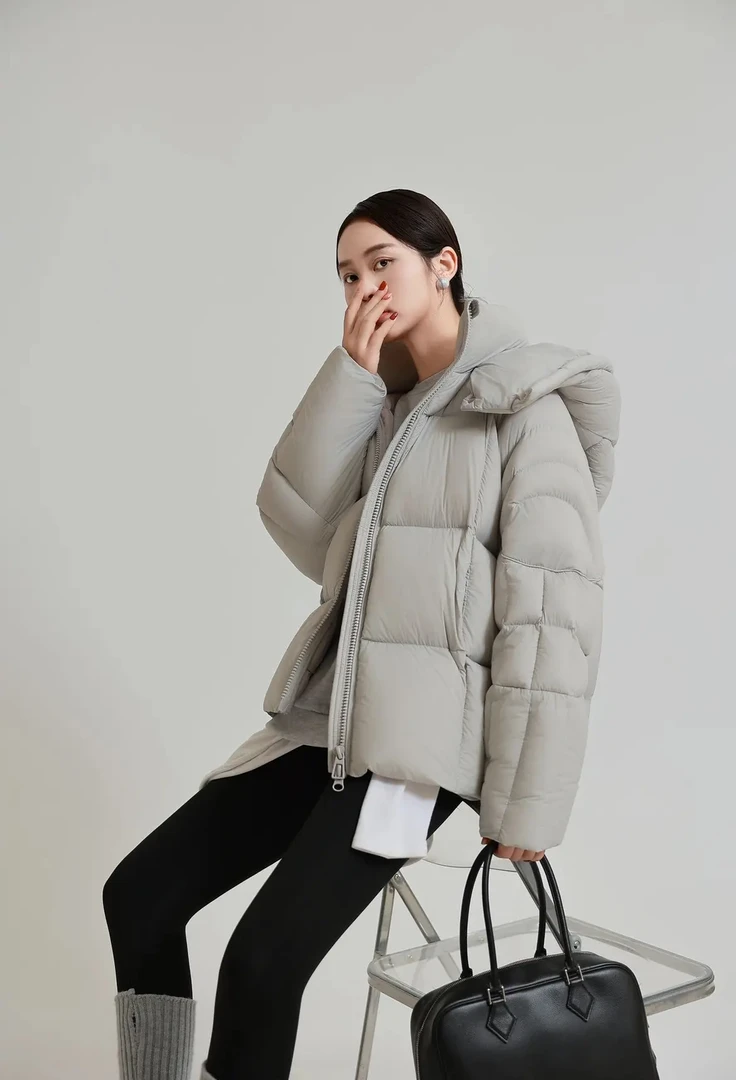 8888连帽羽绒服米灰 （衣长69）