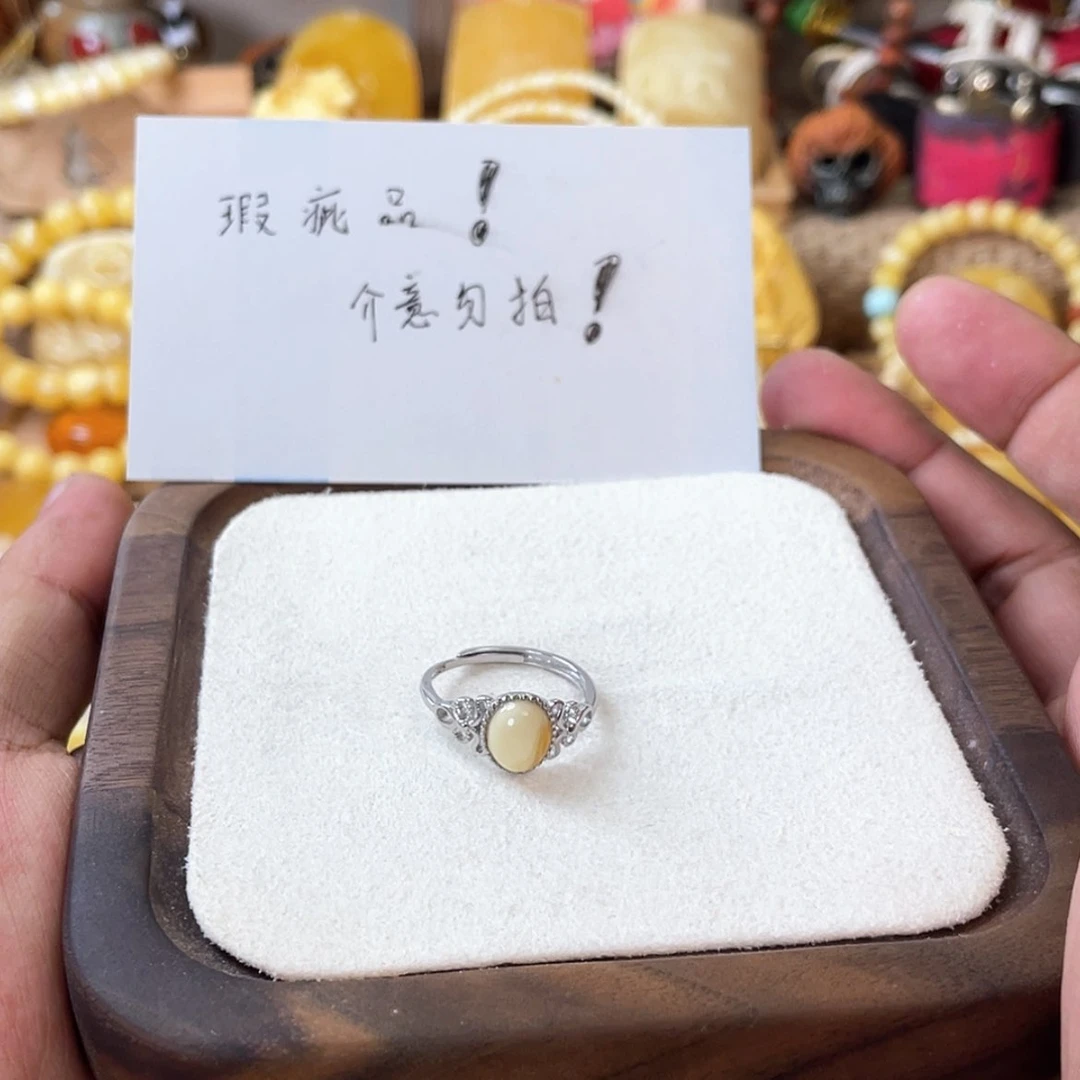 【闪购商品】蜜蜡戒指银S925镶嵌@***-天然