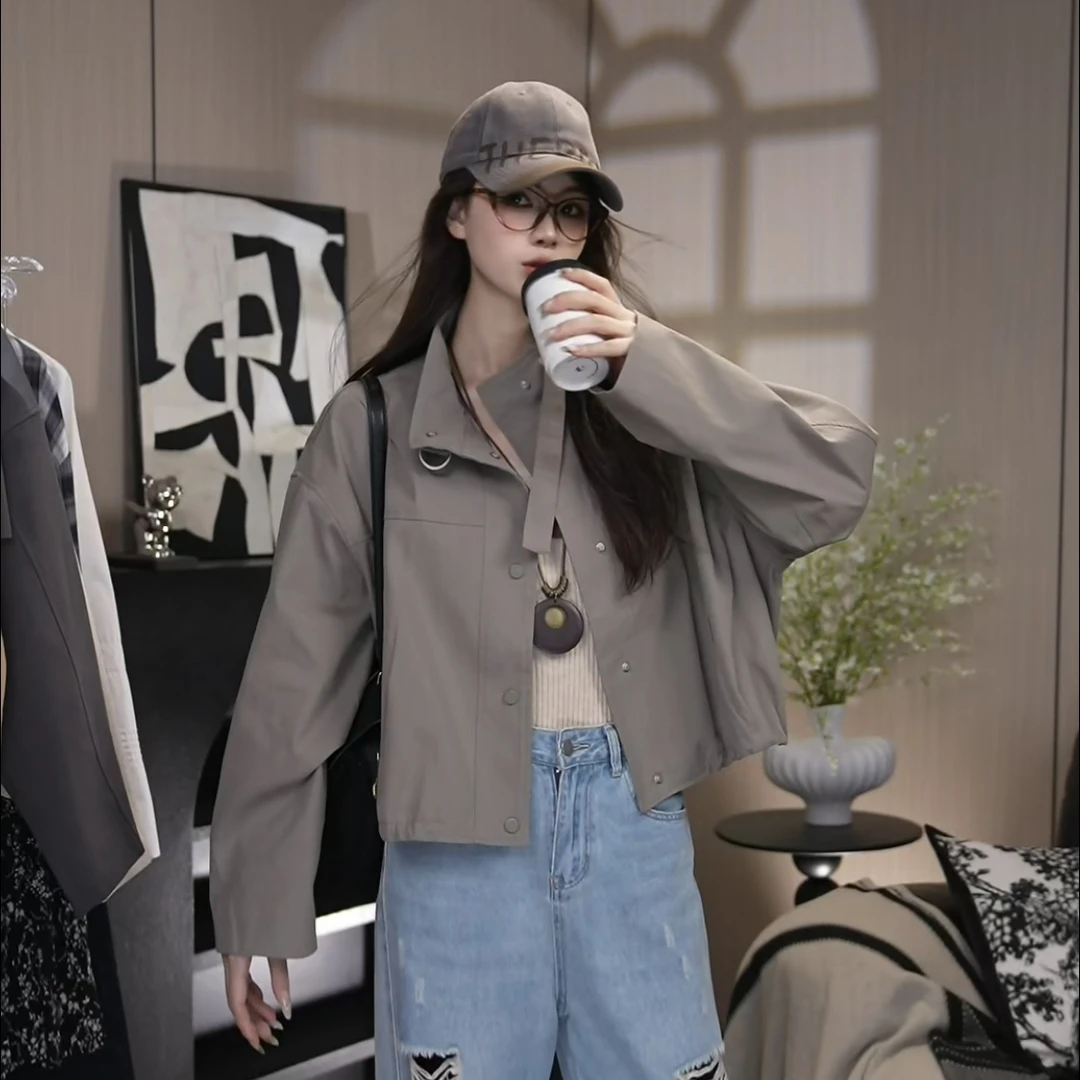 2025秋季新款休闲百搭短款风衣夹克外套女宽松高端上衣er