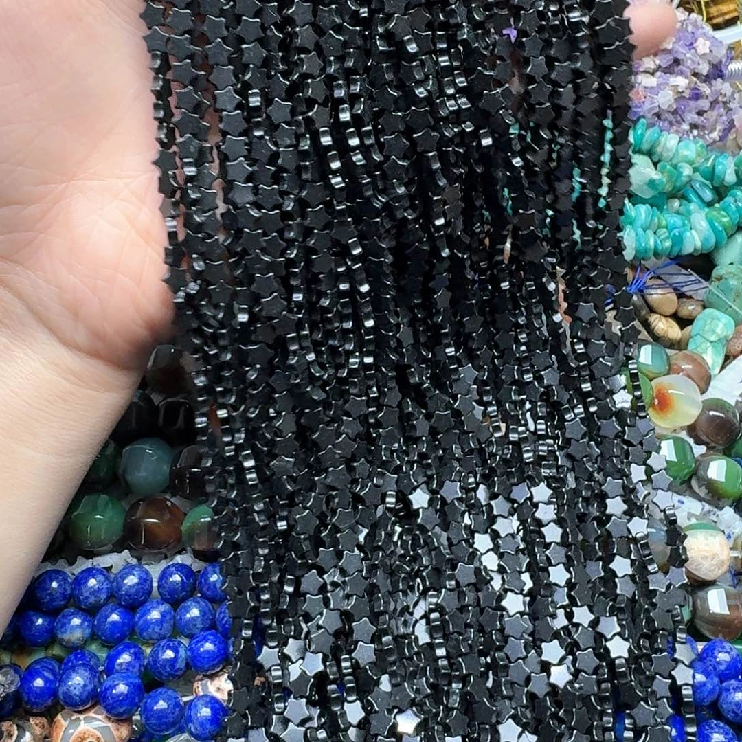 玛瑙/玉髓未镶嵌珠宝半成品一条6mm黑玛瑙星星