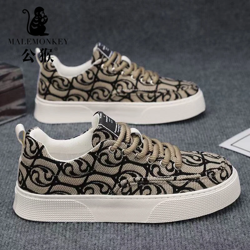 公猴新款男鞋百搭透气帆布鞋男士低帮耐磨印花休闲板鞋子男款X203