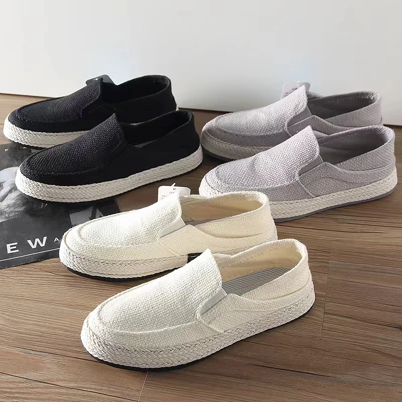 男士新款休闲亚麻布潮人一脚蹬渔夫鞋