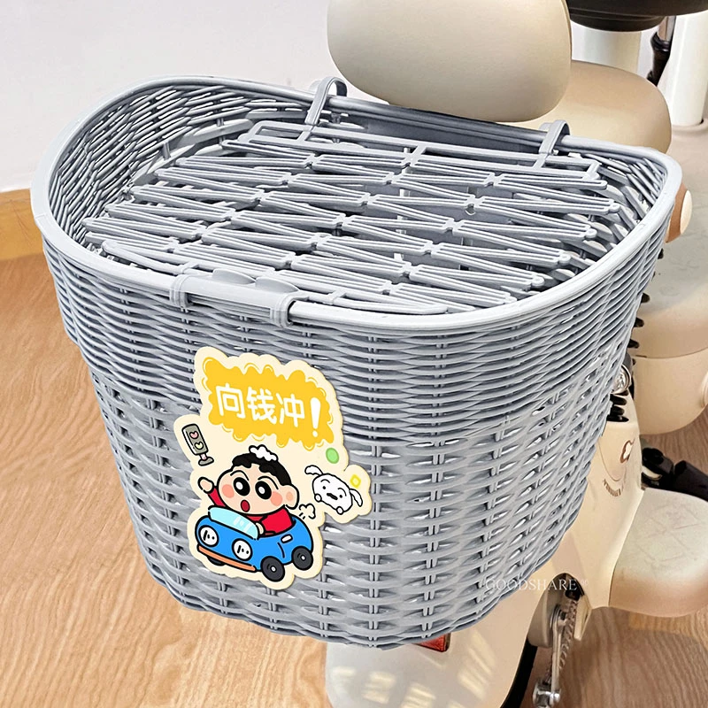 电动车车筐后座放头盔挂篮可爱卡通蜡笔小新电瓶车车篮置物收纳篮