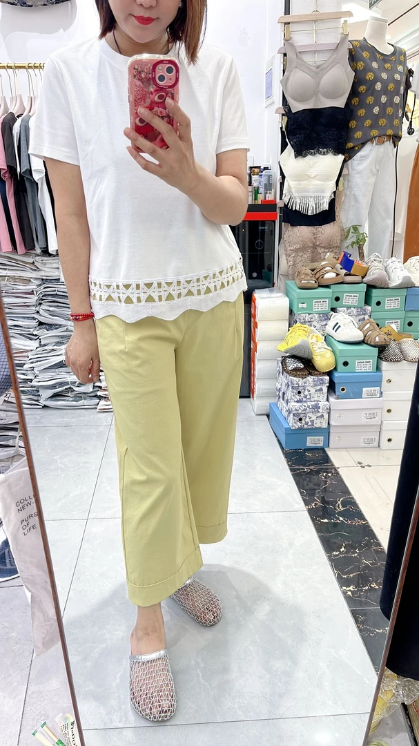 210刺绣花边弹力短袖