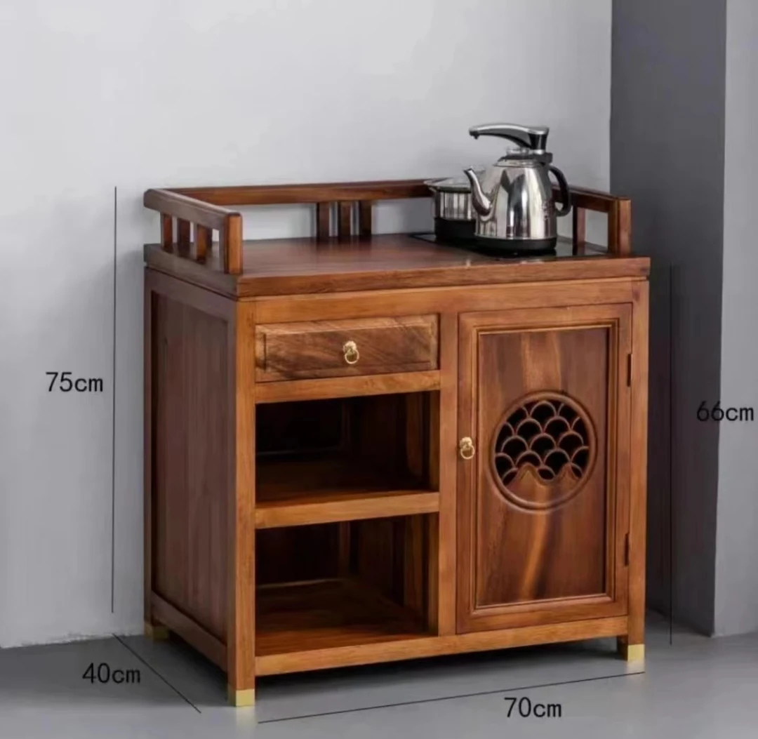 鱼鳞茶水柜泡茶茶台胡桃木茶边柜家用储物柜边柜抽屉柜餐边柜简约
