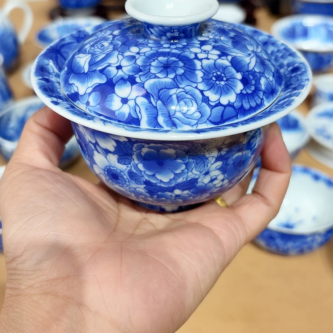 天***～景德镇纯手绘盖碗微瑕