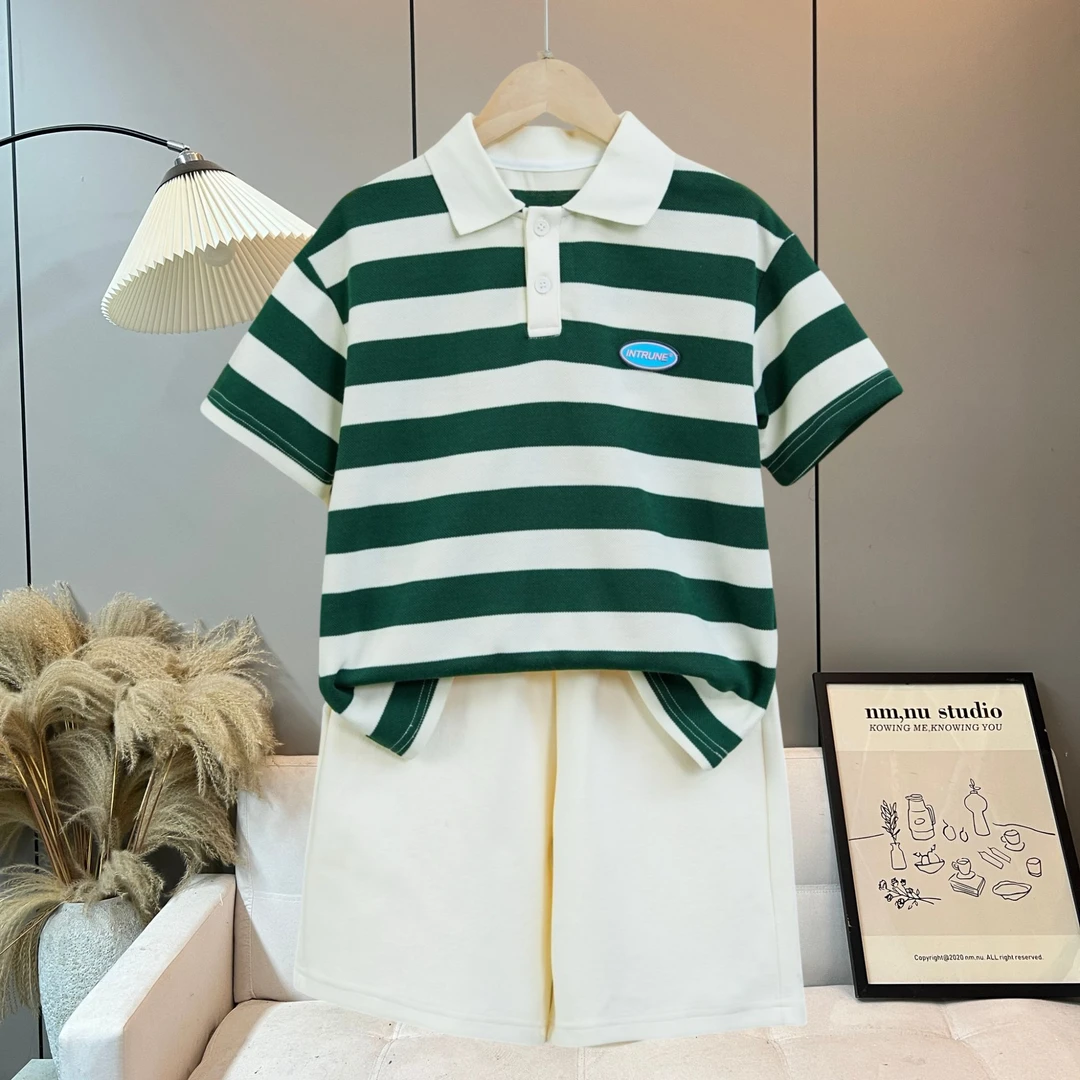 儿童百搭字母立体印花翻领Polo衫套装夏季休闲短袖童装jz010