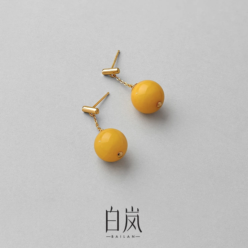 白岚蜜蜡耳坠女925银耳钉新款轻奢气质饰品小众设计流光风ED4161