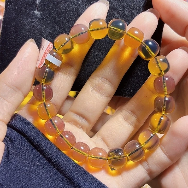 广***志蓝珀未镶嵌珠宝奇石墨西哥蓝珀老型手串10