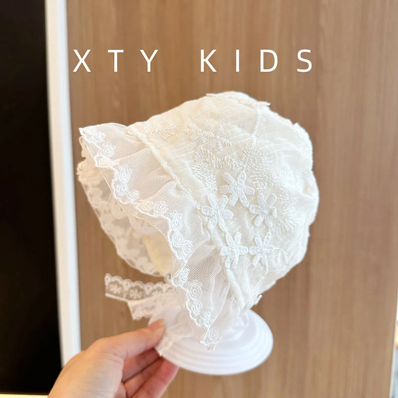 韩版女宝宝帽子可爱公主花边洋气小月龄遮阳帽户外出游婴儿宫廷帽