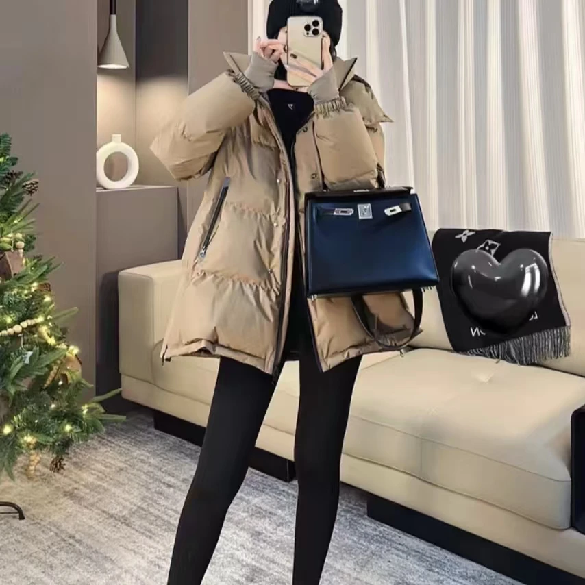 【妮姐】90新国标白鹅绒保暖舒适百搭时尚男女情侣连帽中长款68F31