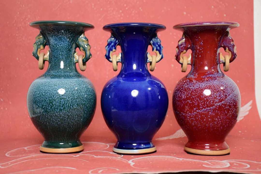 神后钧瓷摆件窑变窑宝大师瓶陶瓷瓷器新中式高档活环瓶