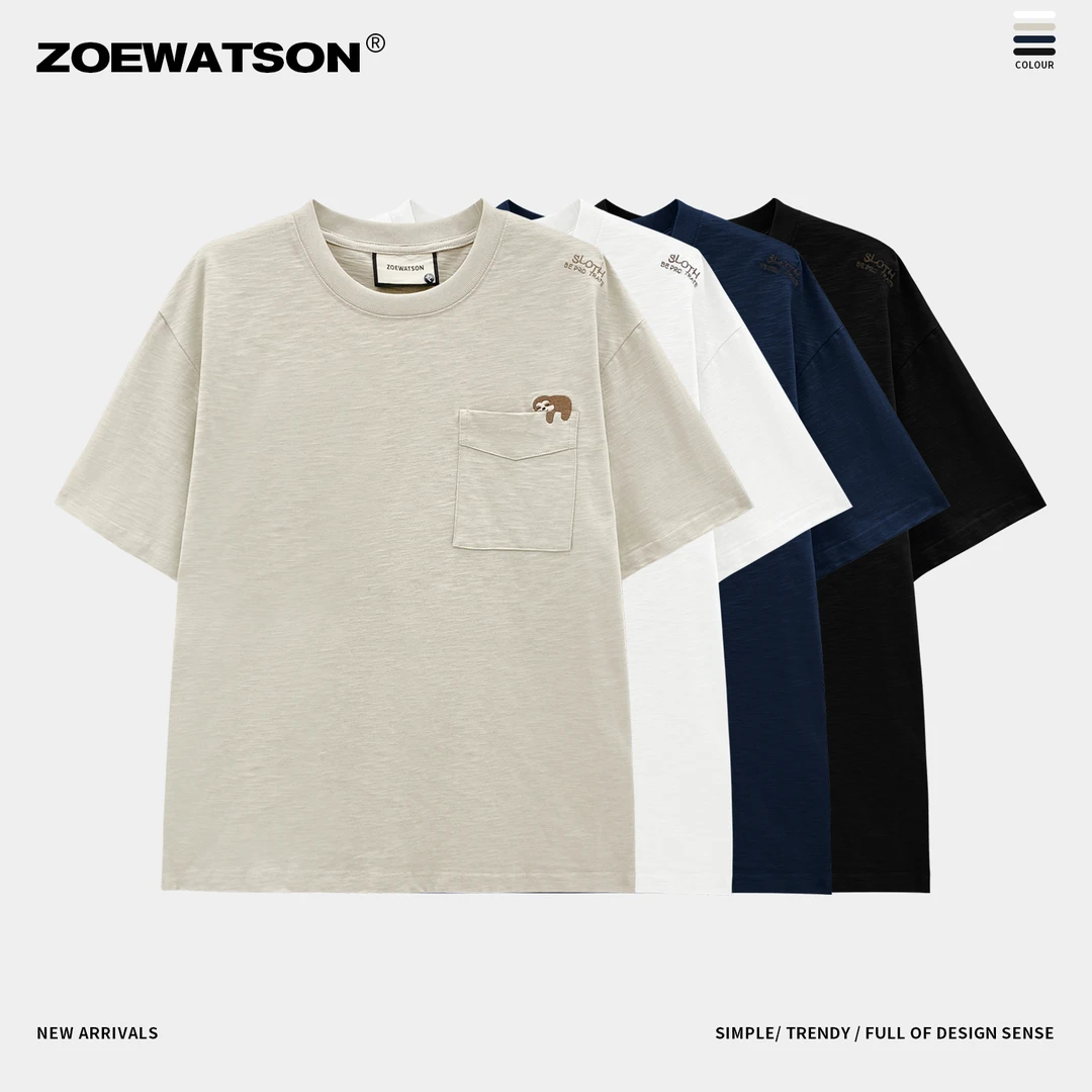 【ZOEWATSON】夏季男款短袖T恤潮流刺绣设计夏季宽松帅气上衣Z2506