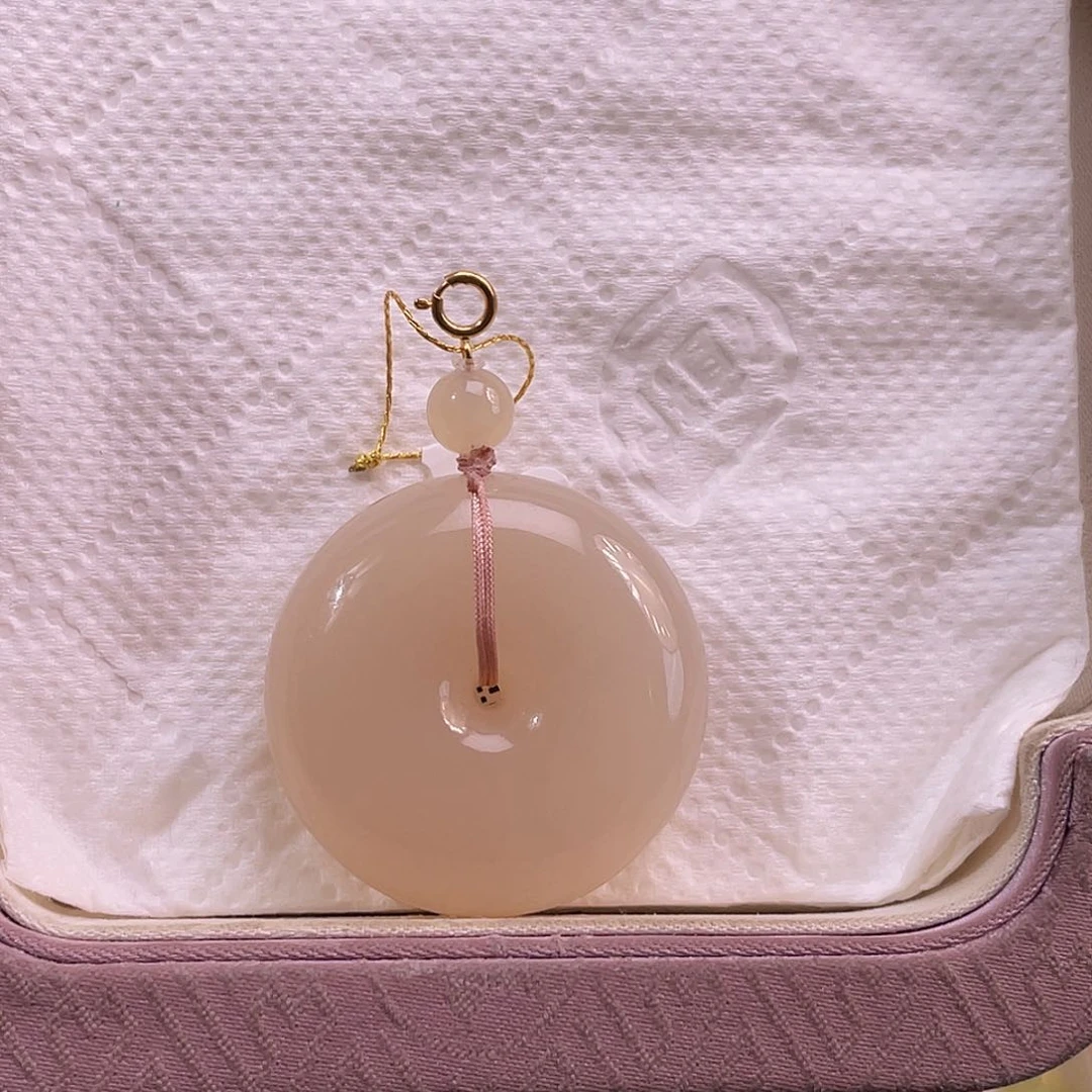 吊坠(不含链)18K金镶嵌和田玉藕粉红粉平安扣