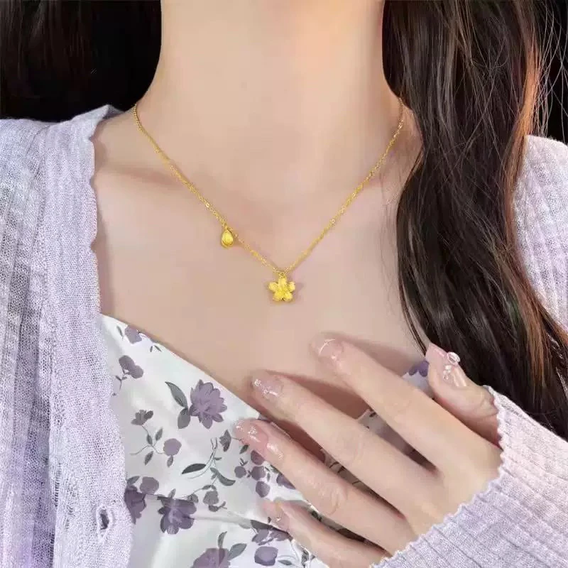 钛钢项链 樱花项链一体链简约女款锁骨链