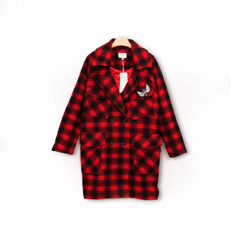 K5WBN106#2025新款休闲中长款格子长袖经典毛呢大衣