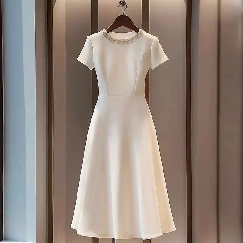 【XH】【安安】2025新款端庄大气设计师款别致白色小众连衣裙女D1448