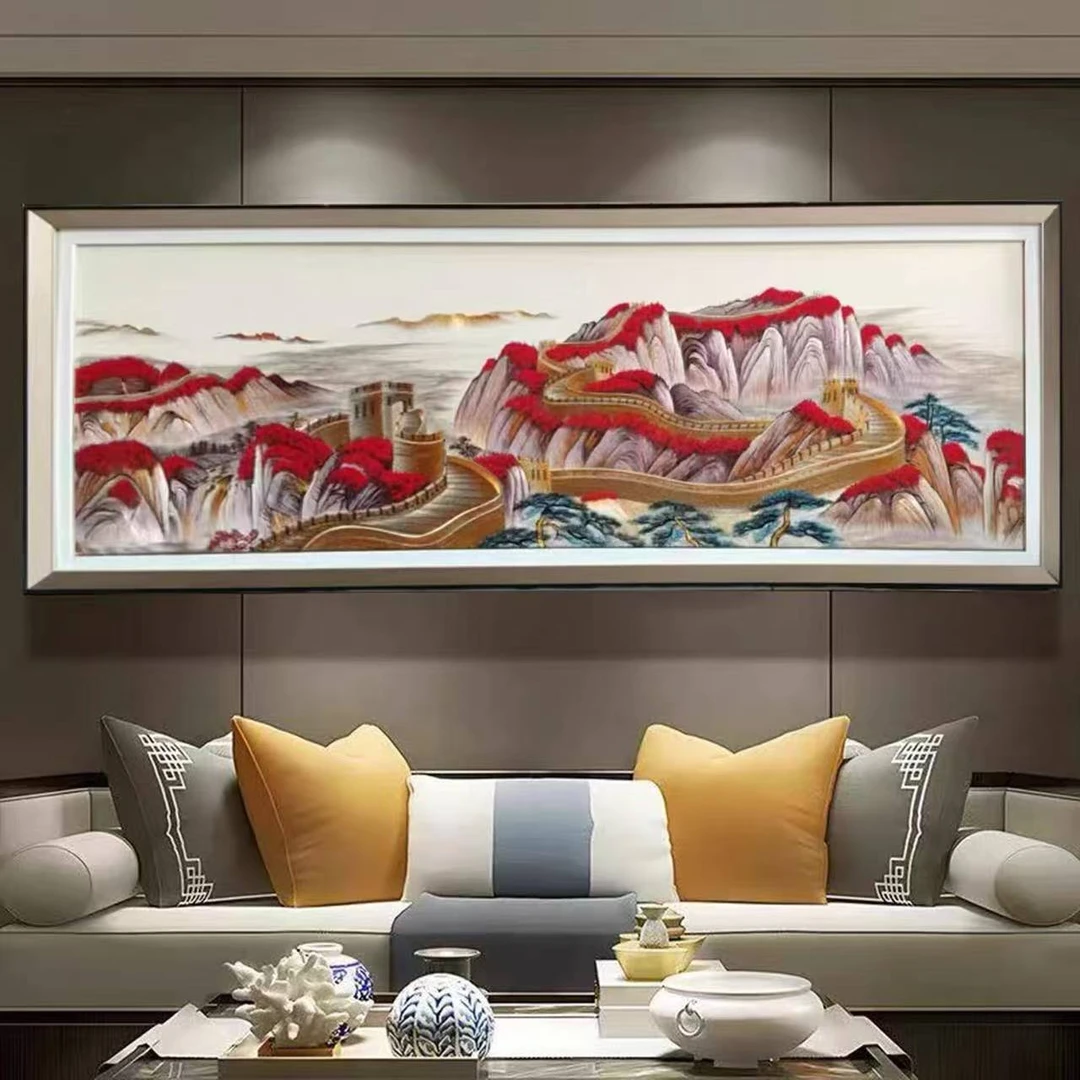 万里长城刺绣装饰画适合客厅沙发背景墙与办公室悬挂