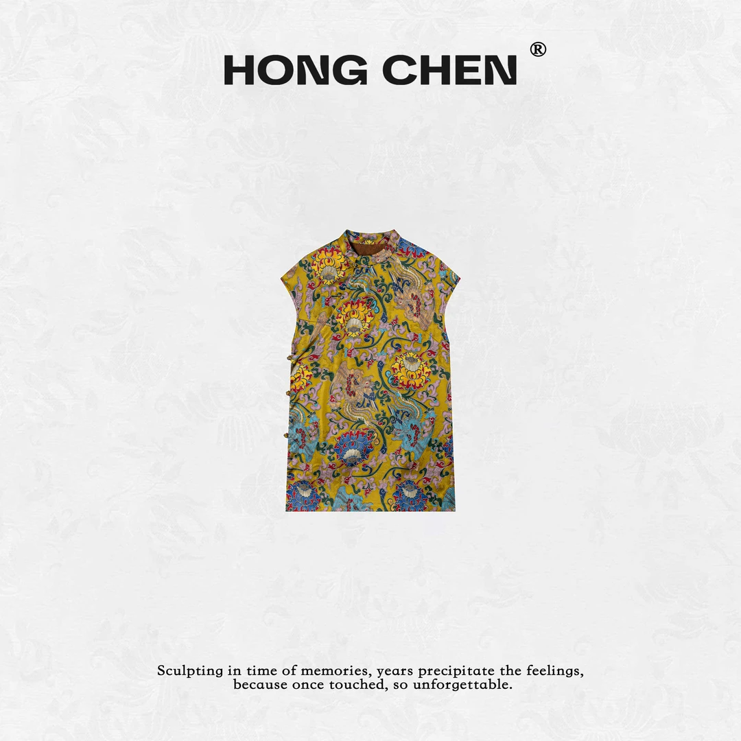 【虹辰·奥黛~】高端时尚洋气锦鲤牡丹麒麟印花显瘦国风旗袍-HC2755