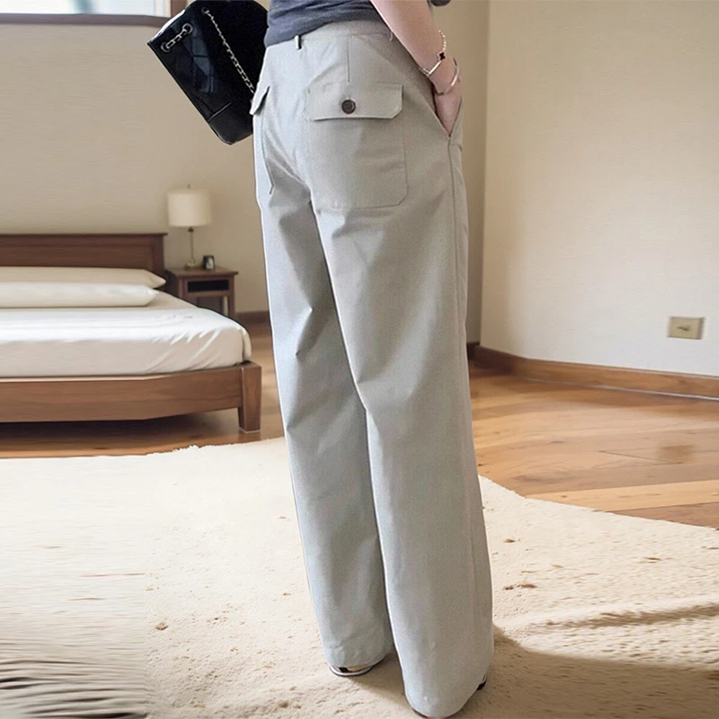 2025年春季新款直筒工装阔腿休闲裤女宽松显瘦百搭大码高腰拖地裤