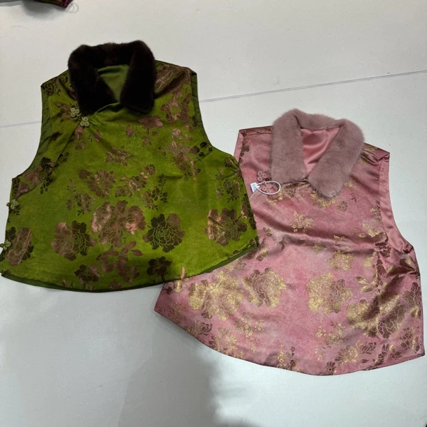 5889#《水墨画水貂领》国风新中式日常提花棉衣无袖外衣时尚