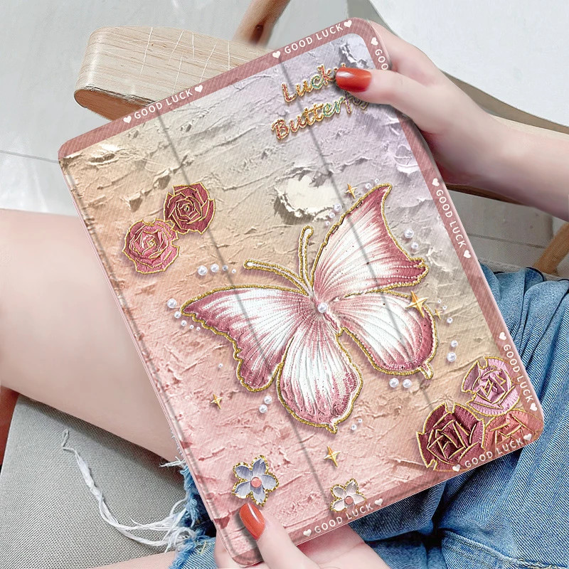 肌理玫瑰蝴蝶ipad保护壳2025新款ipad11带笔槽air7平板保护套10代