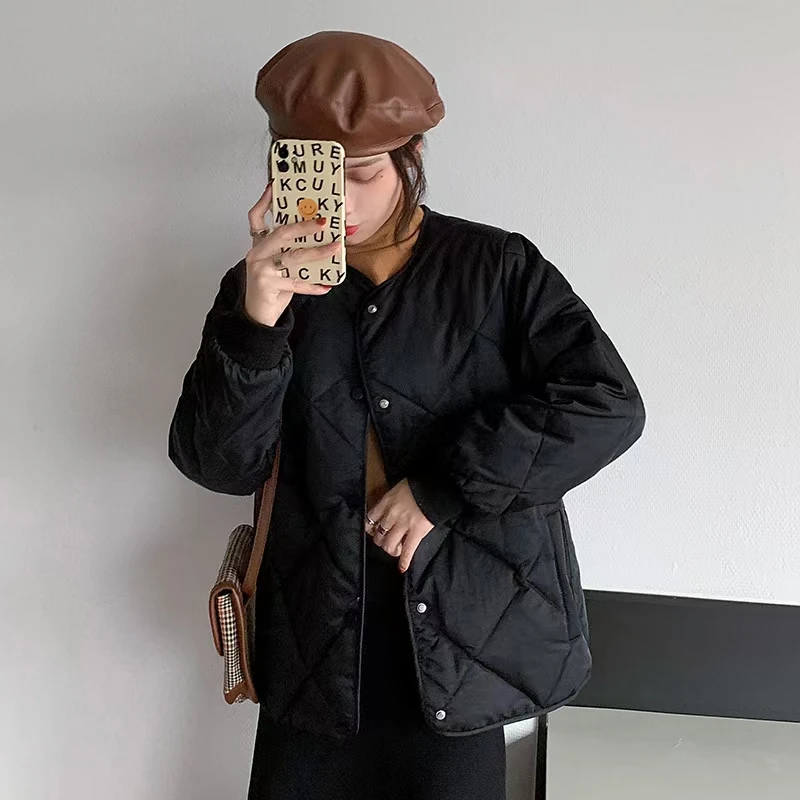 【特价福利  数量不多]韩版无领 菱格短款羽绒服百搭轻薄外套女