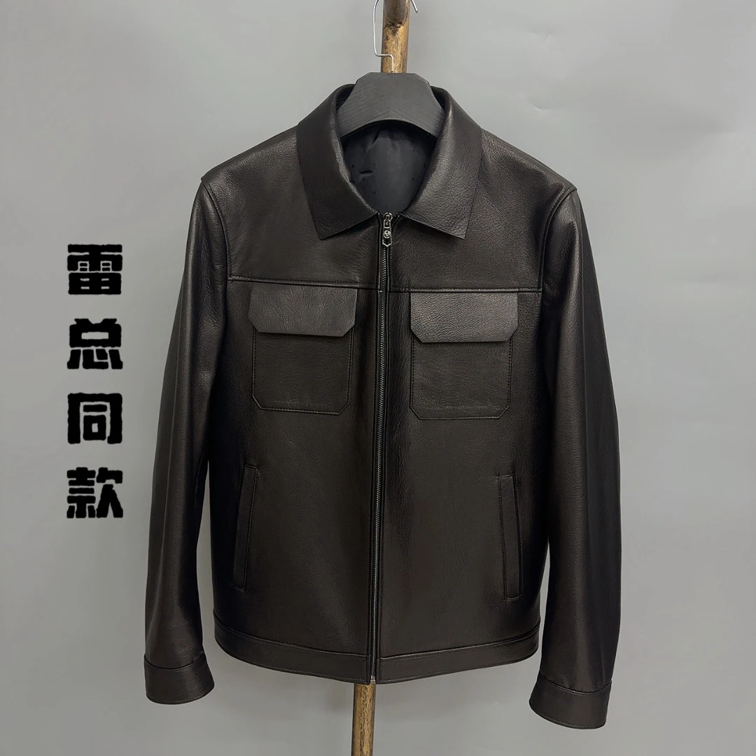 男士真皮山羊皮翻领雷总春秋款皮夹克时尚休闲外套