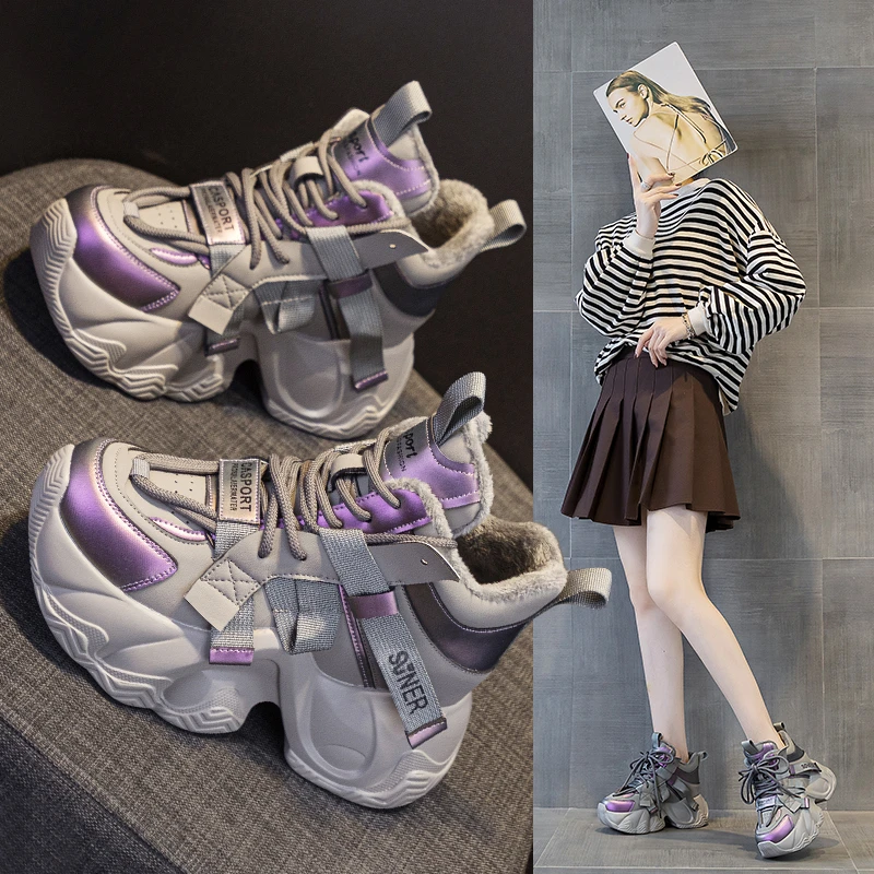 厚底增高8cm老爹鞋女松糕2025秋季新款小个子加绒松糕休闲鞋女鞋